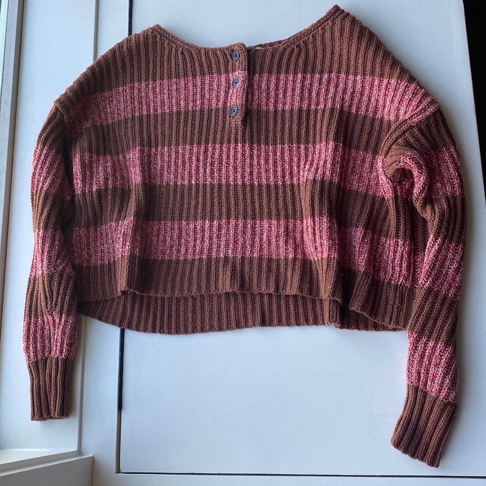 American Eagle red and brown cropped sweater